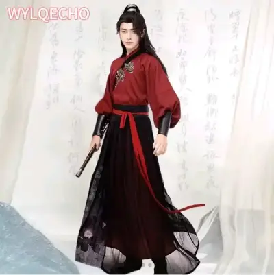Traje tradicional chino rojo y negro para cosplay - miniatura 1