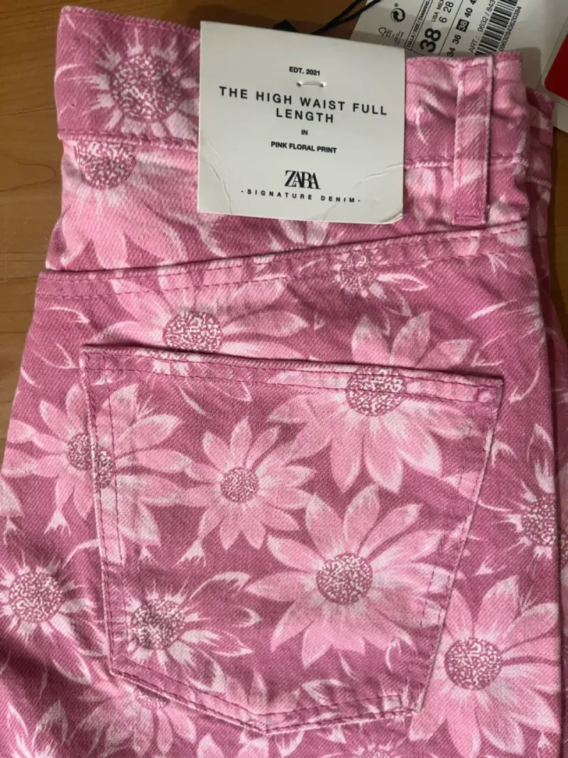 Pantalones Zara tiro alto rosados - 1
