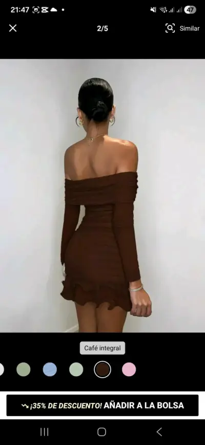 Vestido ajustado marrón con hombros descubiertos - miniatura 2