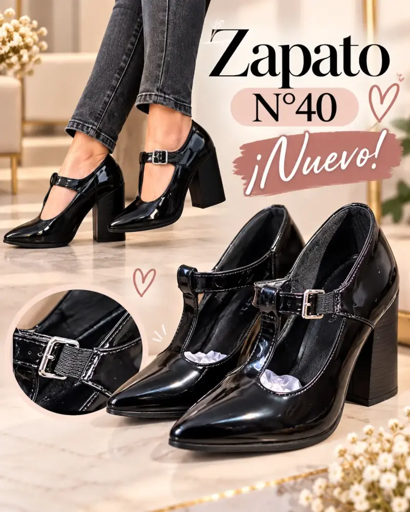 Zapatos de tacón negro charol talla 40 nuevos - 1