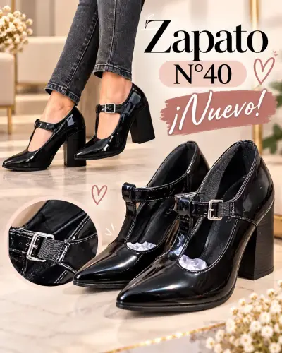 Zapatos de tacón negro charol talla 40 nuevos - miniatura 1
