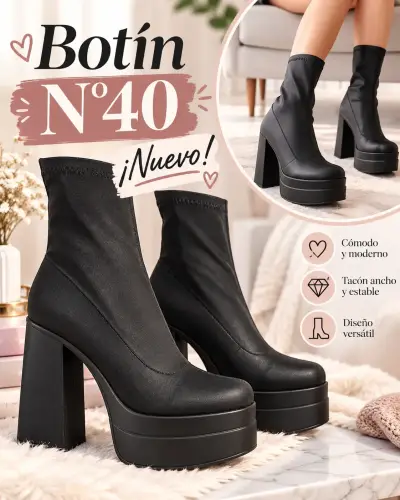 Botines negros con tacón ancho talla 40 - miniatura 1