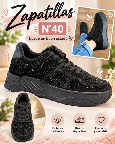 Zapatillas negras con detalles brillantes talla 40 - miniatura 1