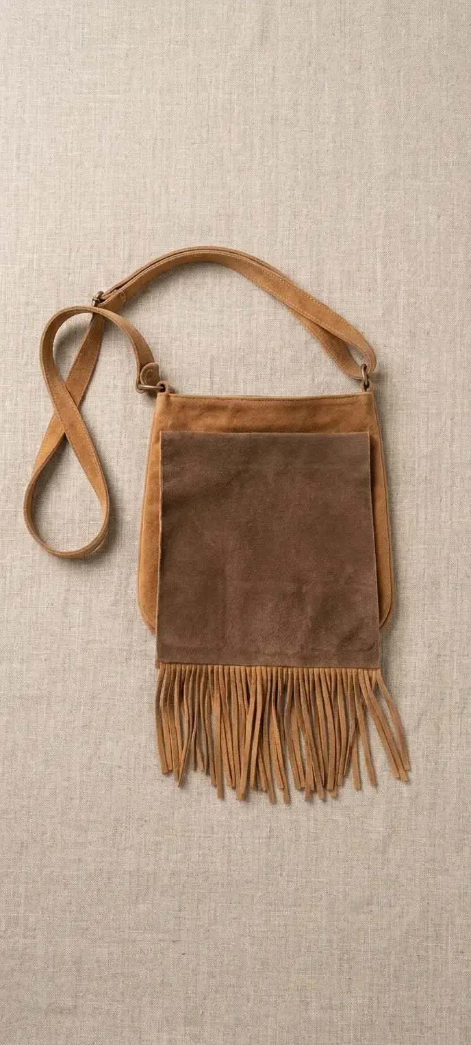 Bolso bandolera de gamuza con flecos - 1