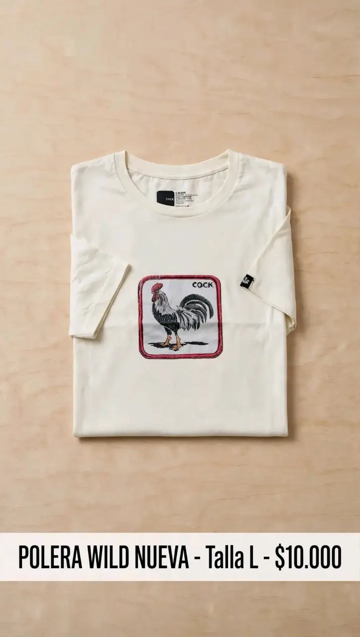 Polera blanca con diseño de gallo talla L