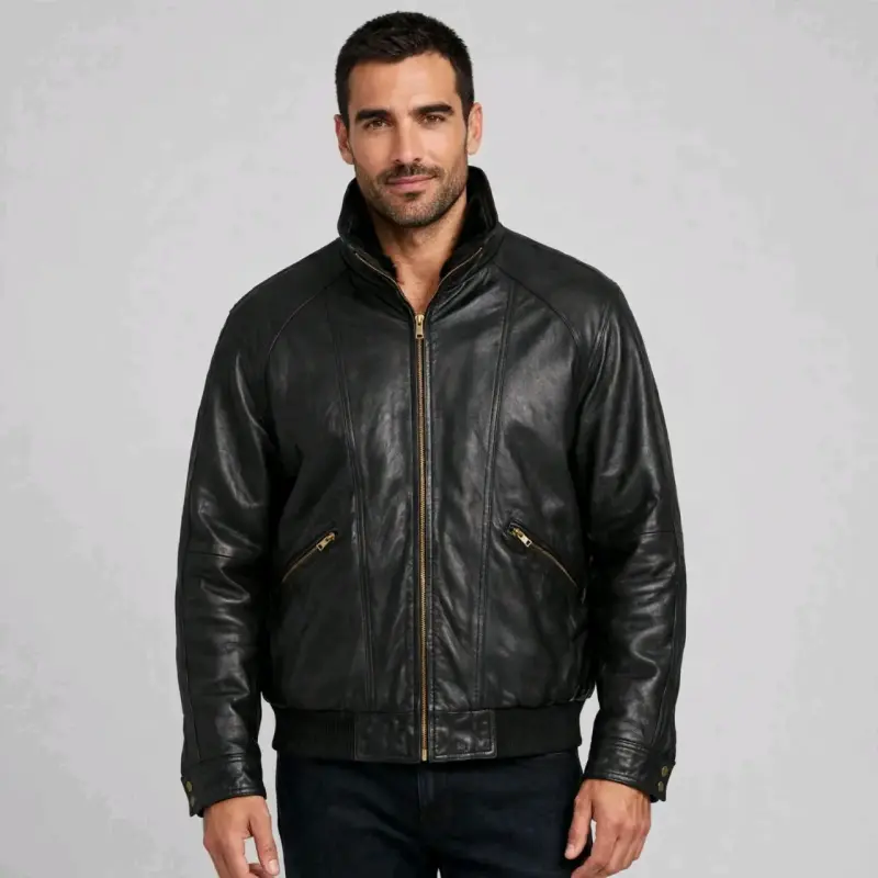 Chaqueta de cuero negra para hombre - 2