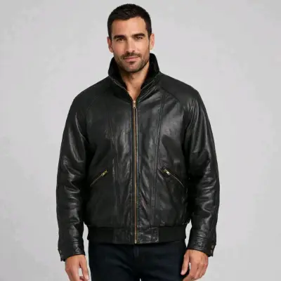Chaqueta de cuero negra para hombre - miniatura 2