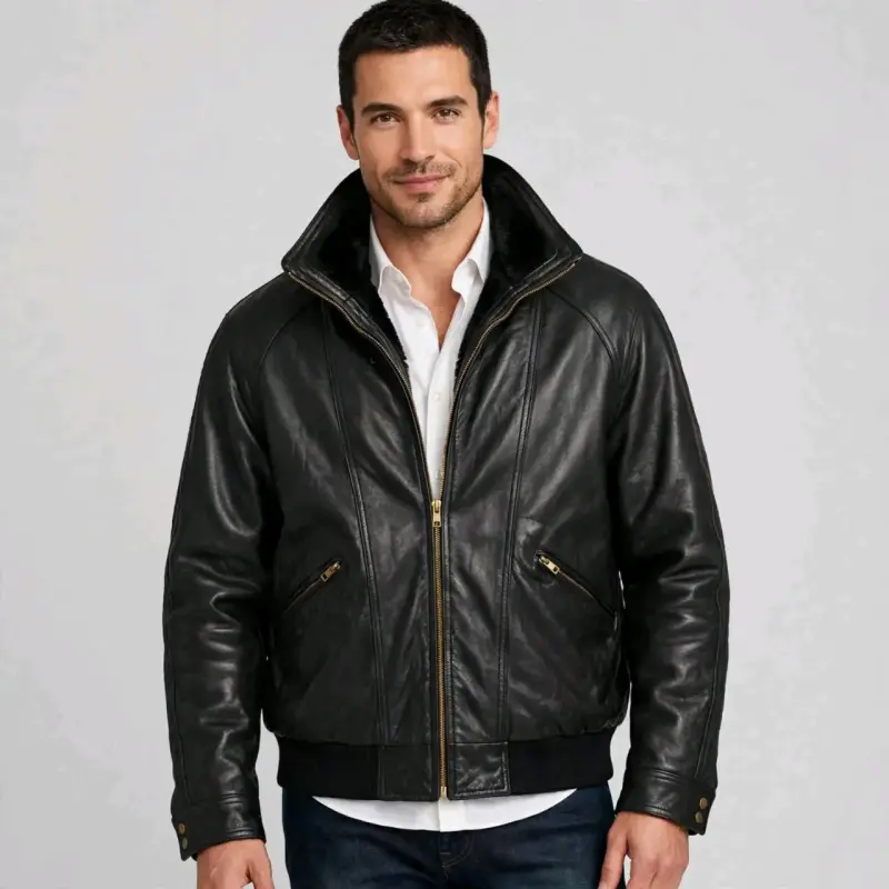 Chaqueta de cuero negra para hombre - 3