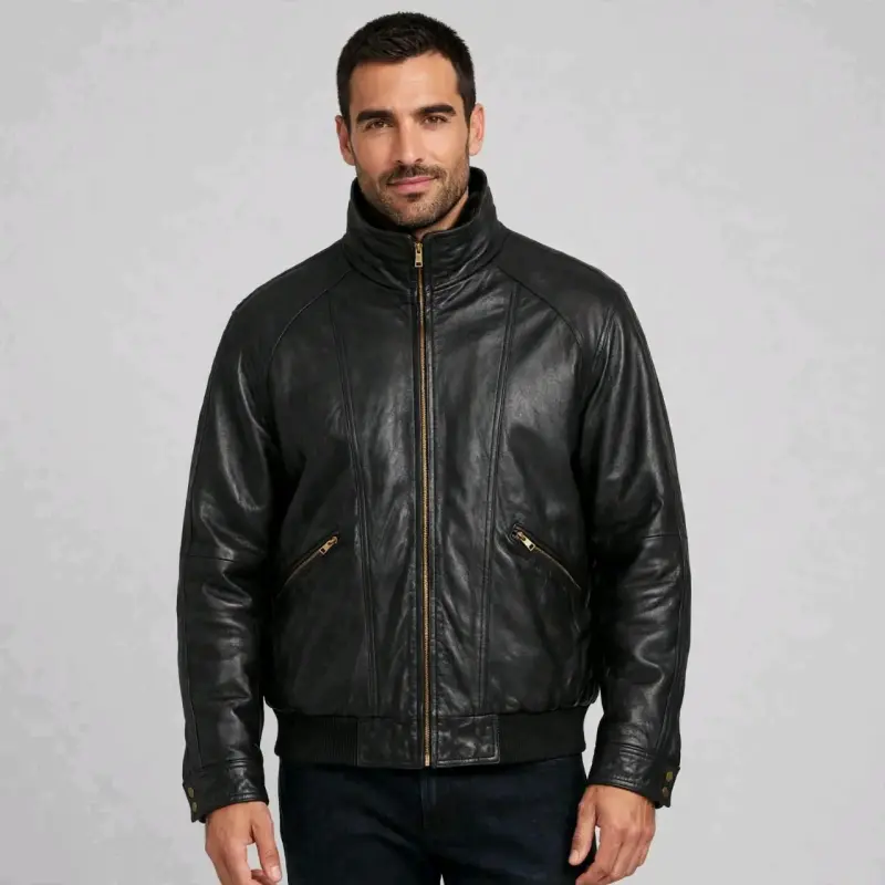 Chaqueta de cuero negra para hombre - 4