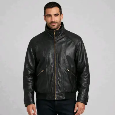 Chaqueta de cuero negra para hombre - miniatura 4