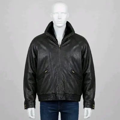 Chaqueta de cuero negra para hombre - miniatura 5
