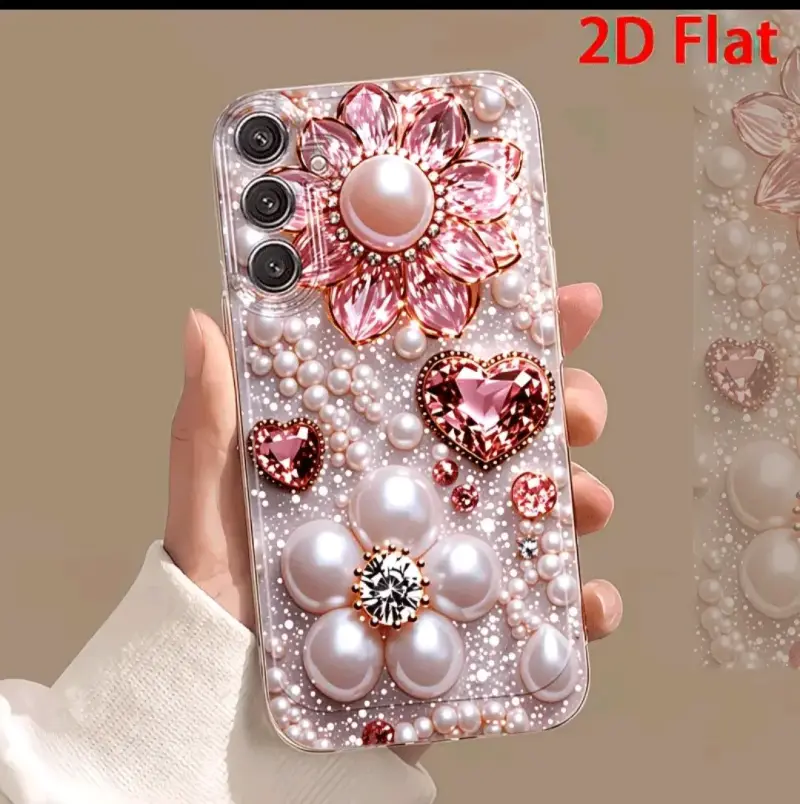 Funda para celular con diseño de perlas y flores - 1