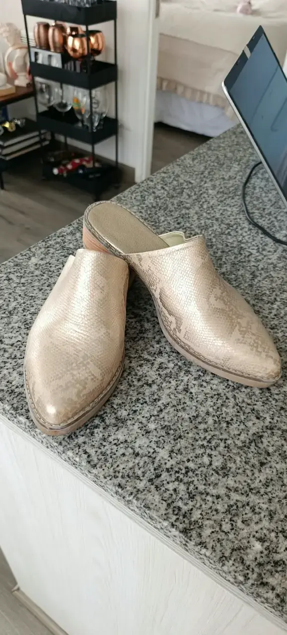 Zapatos Puntillas de Cuero Beige Dorado #39 - 2
