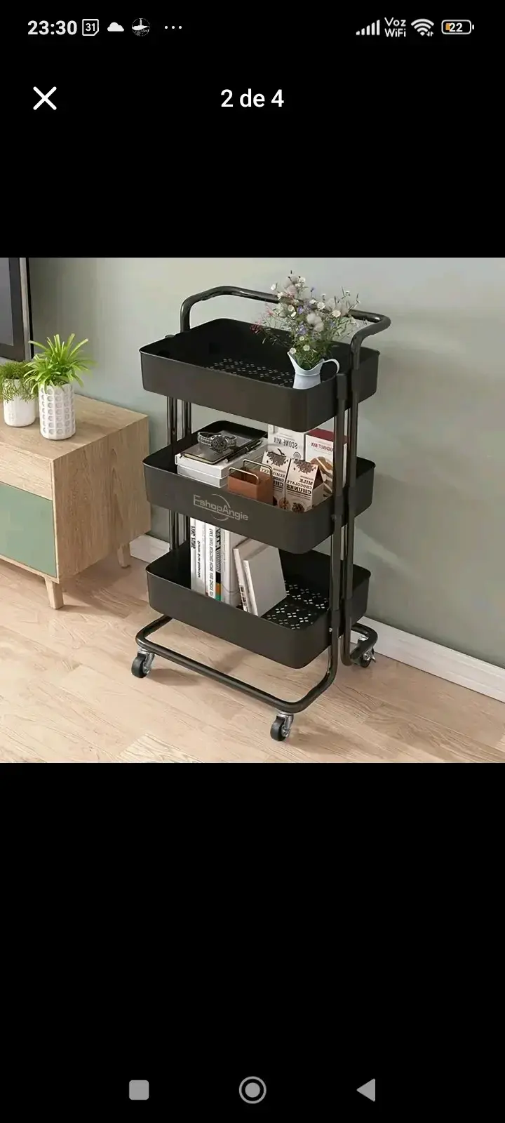 Carro organizador de metal negro con ruedas - 1