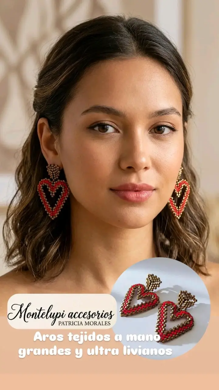 Aros tejidos a mano en forma de corazón - 4