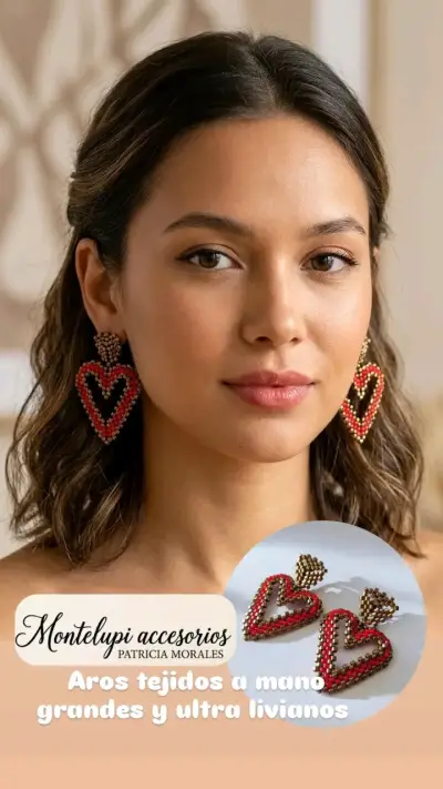 Aros tejidos a mano en forma de corazón - miniatura 4