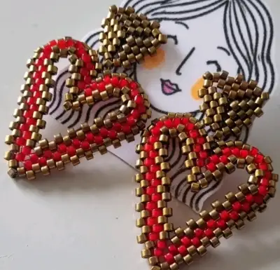 Aros tejidos a mano en forma de corazón - miniatura 6