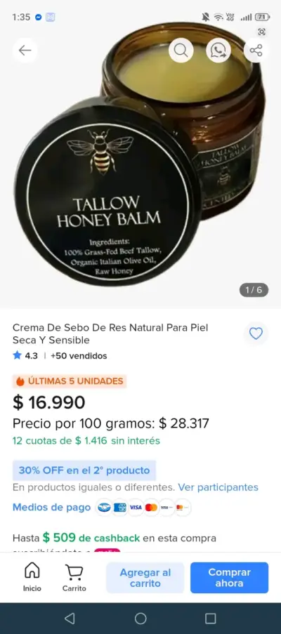 Bálsamo de Miel y Sebo Cítrico para Piel Seca - miniatura 2