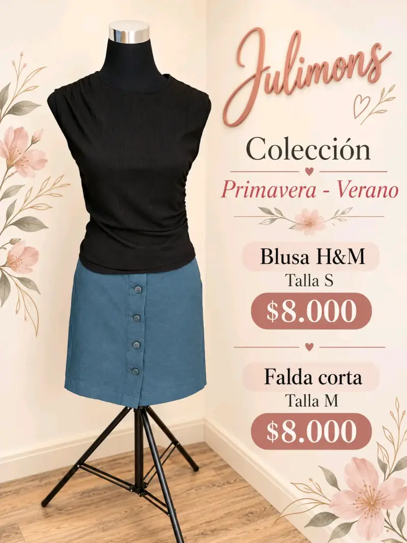 Conjunto Blusa Negra y Falda Azul H&M
