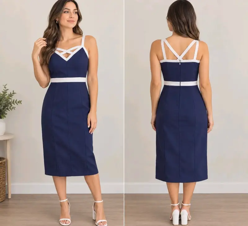 Vestido azul marino con tirantes cruzados - 1