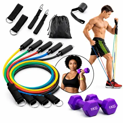 Set de Bandas de Resistencia y Mancuernas 1kg C/U - miniatura 1
