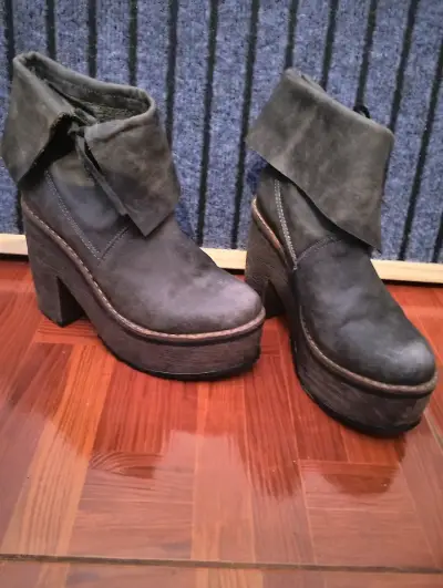 Botines de cuero gris con plataforma - miniatura 2