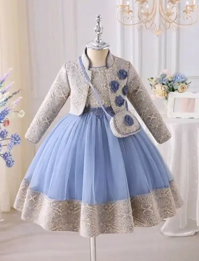 Vestido de Fiesta Niña Azul con Chaqueta y Bol - miniatura 1