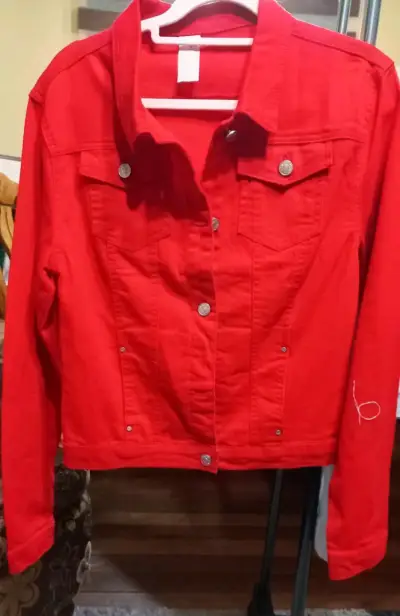 Chaqueta de mezclilla roja para mujer - miniatura 1