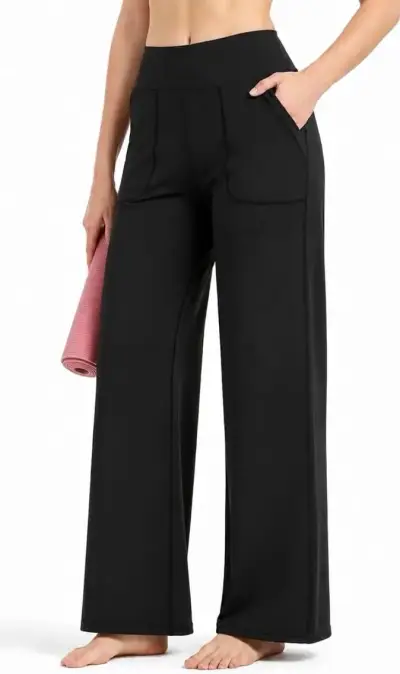 Pantalones anchos negros para yoga mujer - miniatura 1