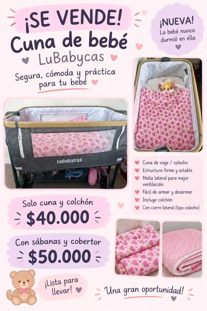 Cuna de bebé LuBabycas nueva con colchón - 1