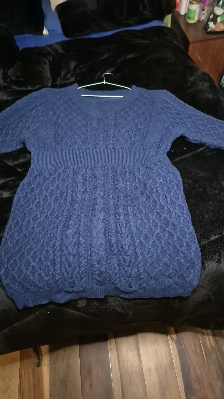 Suéter de punto azul marino para mujer - 3