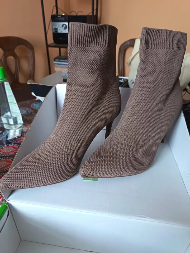 Botines de punto marrón con tacón alto - 4
