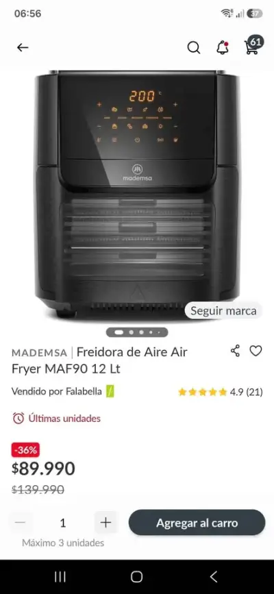 Freidora de Aire Mademsa con Pantalla Digital 12L - miniatura 3