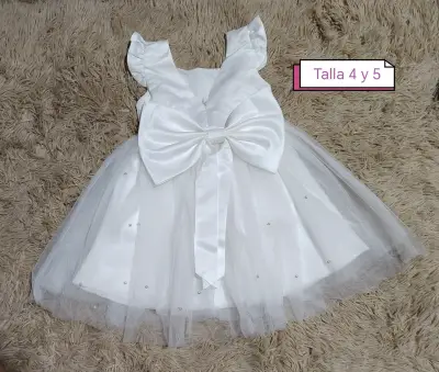 Vestido de niña blanco con lazo y perlas - miniatura 1
