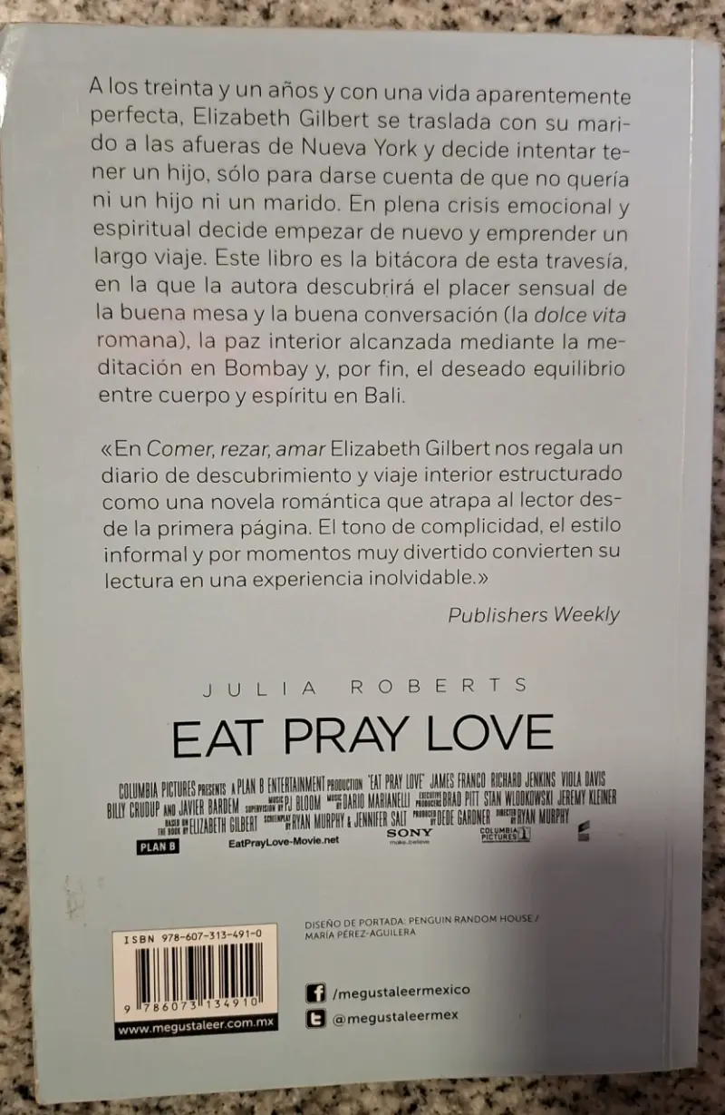 Libro Comer Rezar Amar de Elizabeth Gilbert - 2