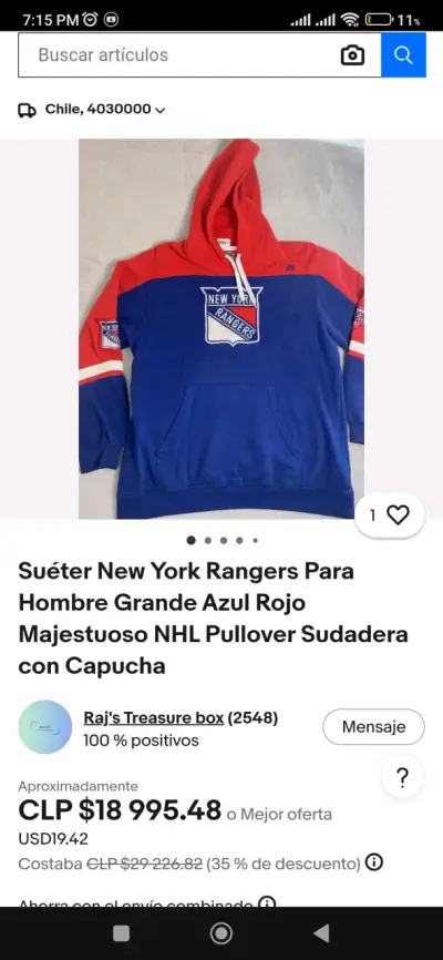 Polerón New York Rangers Hombre Azul y Rojo - miniatura 4