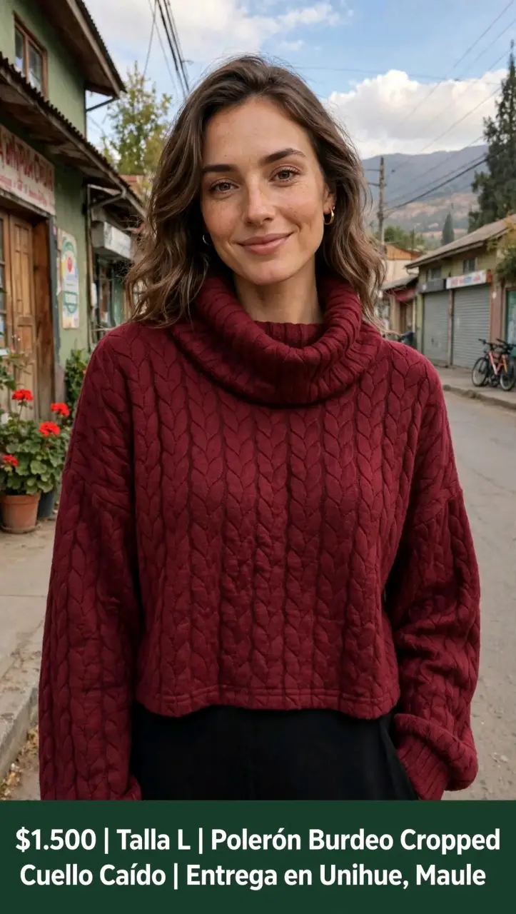 Polerón Burdeo Cropped Cuello Caído Talla L - 2