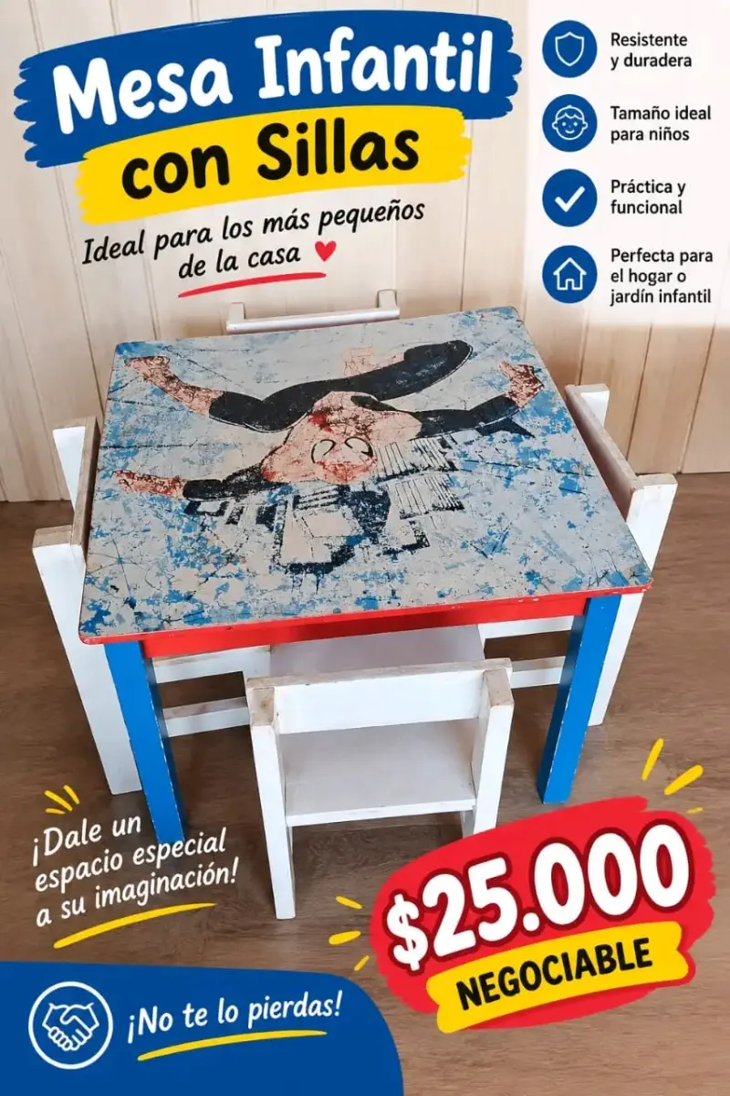 Mesa infantil con sillas temática Spiderman