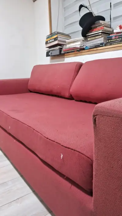 Sofá rojo de tela en buen estado, una plaza - miniatura 4