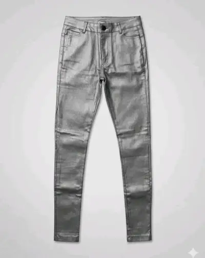 Pantalones metálicos plateados para mujer - miniatura 1