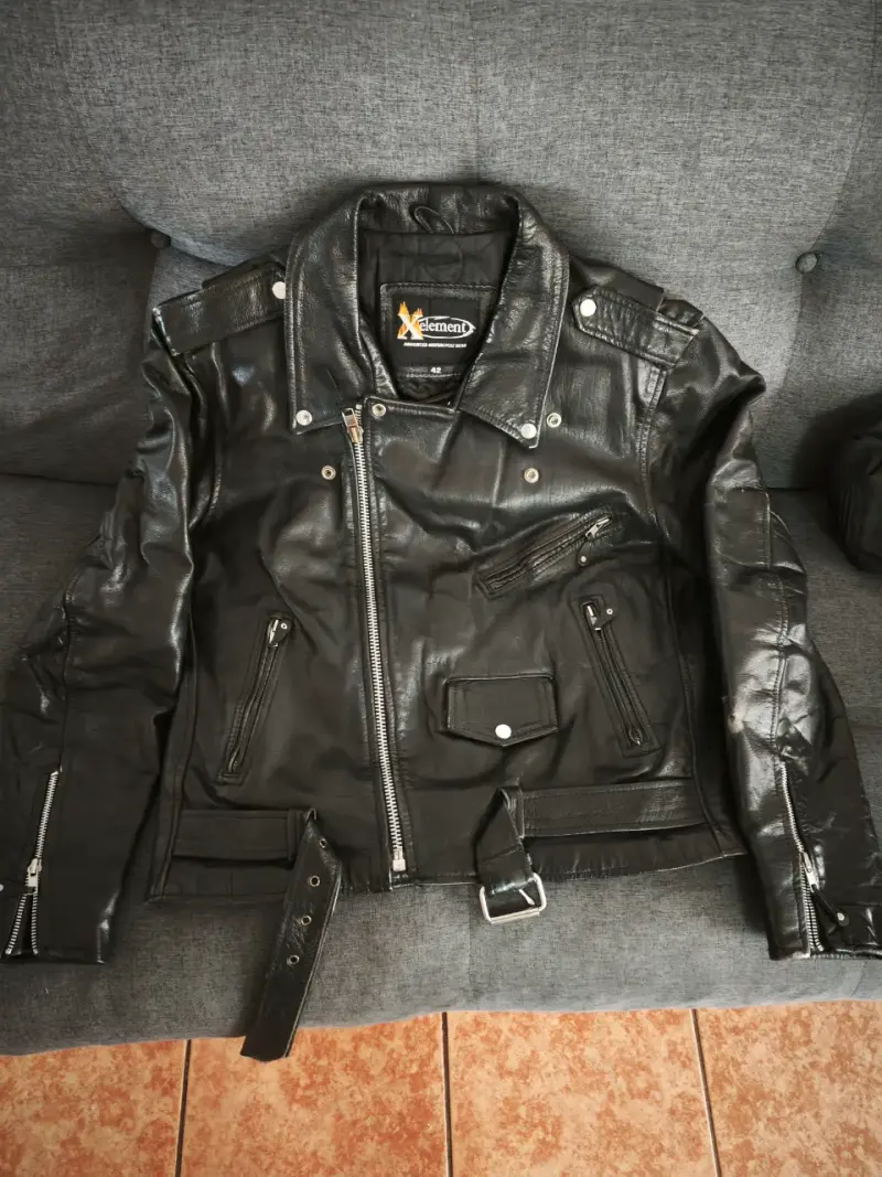 Chaqueta cuero negra para moto Element talla L - 1