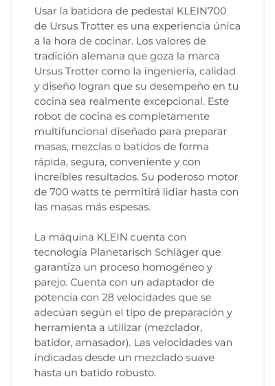 Batidora de Pedestal Ursus Trotter KLEIN700 700W - miniatura 2