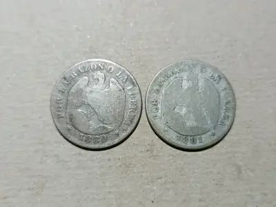 Monedas antiguas chilenas de plata 1880 y 1881 - miniatura 1