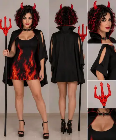 Disfraz de diabla con capa y tridente - miniatura 1