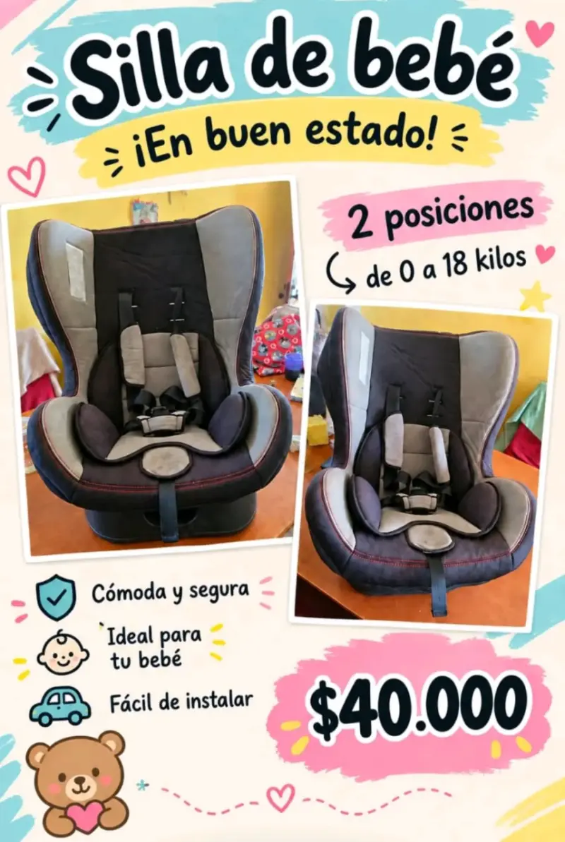 Silla de bebé en buen estado, 2 posiciones