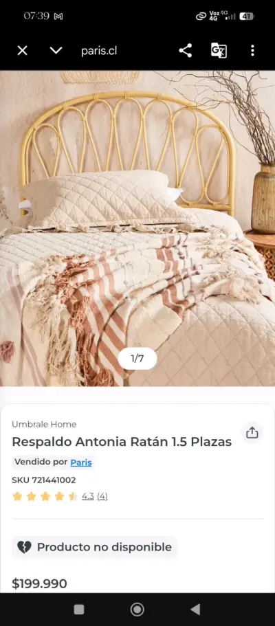 Cabecera de cama de ratán Umbrale, 1,5 plazas - miniatura 6