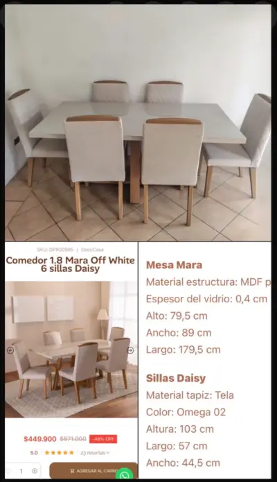 Juego de Comedor 1.8 Mara Off White con 6 Sillas Daisy - miniatura 1
