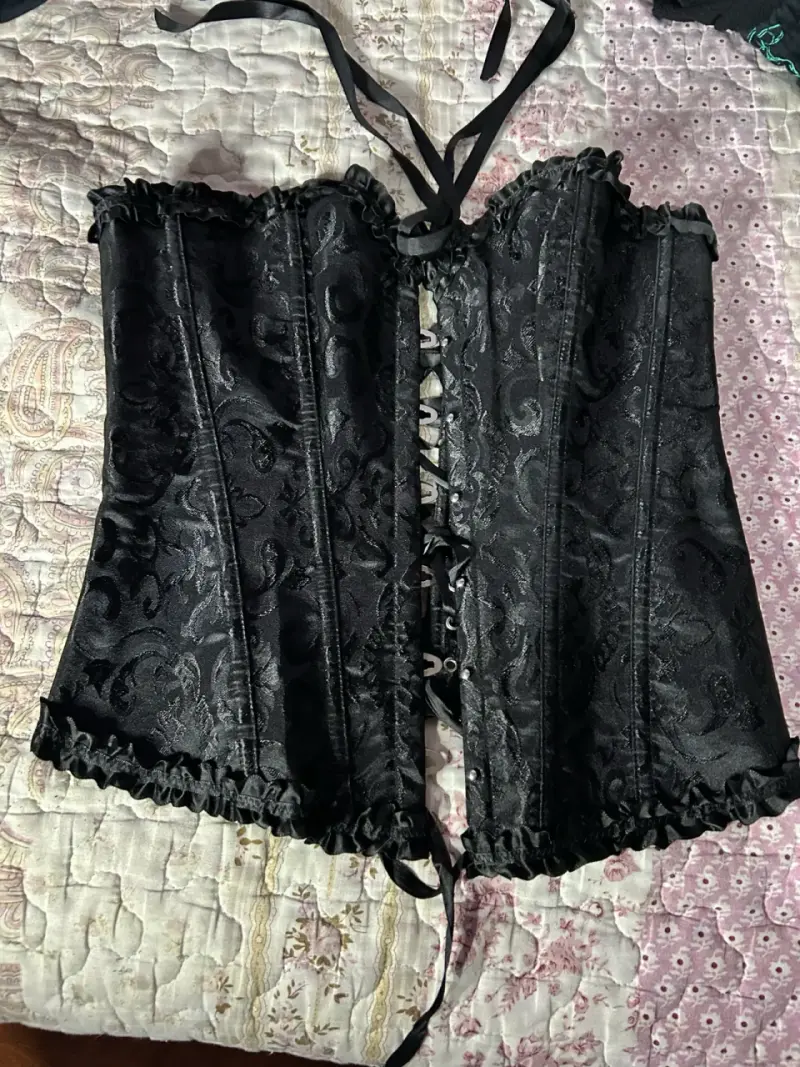 Corset negro con encaje y cintas ajustables - 1