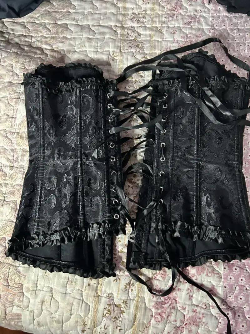 Corset negro con encaje y cintas ajustables - 2