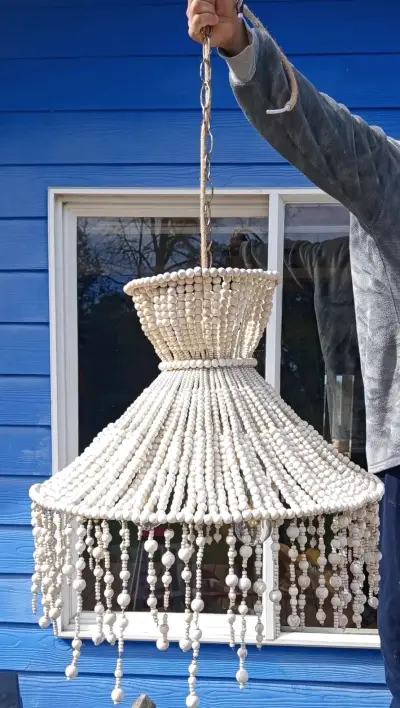 Lámpara colgante de cuentas de madera estilo bohemio - miniatura 2
